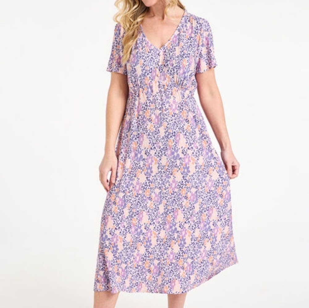 Plisse Tea Dress Bonmarché Cheeta And Floral Print Purple Pink Size 14